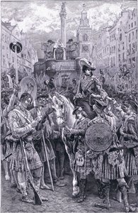 Proklamation af den gamle prætender som kong James VIII ved Edinburgh Cross af Walter Paget