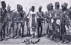 Emir Mahmud under bevogtning, illustration fra Cassells History of England, 1900-tallet
