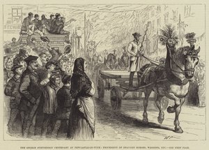 George Stephensons århundrede i Newcastle-on-Tyne, procession af trækheste, vogne osv. af Walter Paget