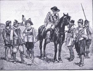 Types of Cromwellian Soldiery, illustration fra The History of the British People udgivet af Waverley, ca. 1940 (litho) af Walter Paget