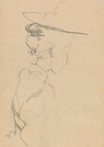 Hoved og skuldre af en kvinde med hat, i tabt profil, mod højre (grafit på papir) af Walter Richard Sickert