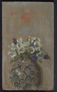 Søde violer - hvide og blå bioletter i en mønstret skål, ca. 1884 (olie på panel) af Walter Richard Sickert