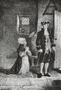 Elspeth og Lord Glenallan, illustration til Antiquary, historisk roman af Walter Scott (1771-1832), gravering af Walter Scott