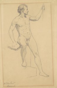 Siddende mandlig nøgen, ca.1870-77 (grafit på papir)