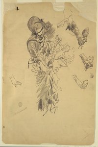 Studie af figur for "In the Mountains" af Walter Shirlaw