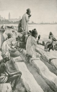 Parsis tilbeder den opgående sol på stranden i Bombay af Walter Stanley Paget