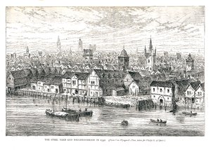 The Steel Yard Iron Wharf og Neighborhood i 1540. Ved flodbredden, 1878
