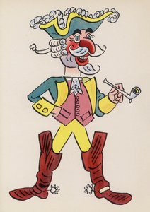 Figurer fra børnebøger: Baron Münchhausen (farvelitografi) af Walter Trier