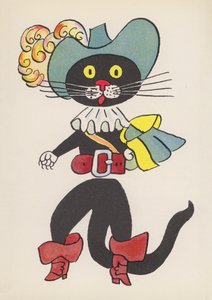Figurer fra børnebøger: Den Bestøvlede Kat (farvelitografi) af Walter Trier