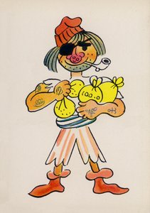 En af Walter Triers Crazy People (farvelitografi) af Walter Trier