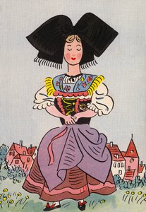 Walter Triers skøre kostumer: Alsace, Frankrig (farvelitografi) af Walter Trier