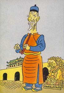 Walter Triers skøre kostumer: Kina (farvelitografi) af Walter Trier