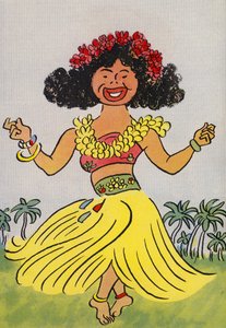 Walter Triers skøre kostumer: Hawaii (farvelitografi) af Walter Trier