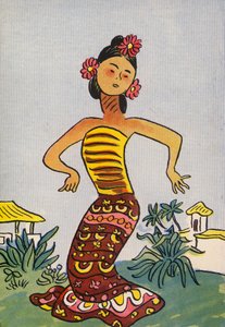 Walter Triers skøre kostumer: Java (farvelitografi) af Walter Trier