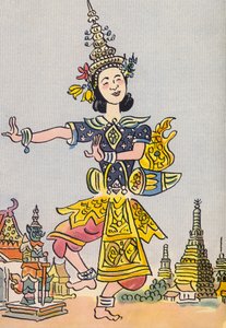 Walter Triers skøre kostumer: Siam (farvelitografi) af Walter Trier