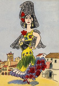 Walter Triers skøre kostumer: Spanien (farvelitografi) af Walter Trier