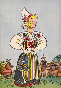 Walter Triers skøre kostumer: Sverige (farvelitografi) af Walter Trier