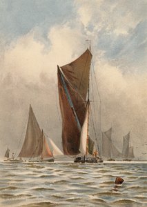 Pramme på Themsen (farvelitografi) af Walter William May