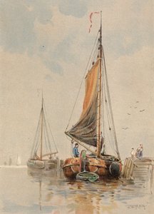 Hollandske både på Maas (farvelitografi) af Walter William May