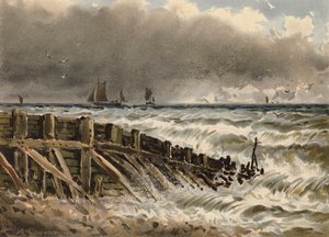 Old Groin ved Hastings (farvelitografi) af Walter William May