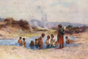 New Zealand: In a Hot Pool (farvelitografi)