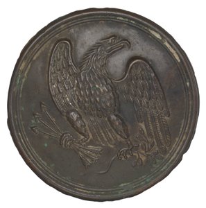 Plade med stemplet ørnedesign i messing fra et patronboksbælte, 1862-1865. af Warren H. Wilkinson