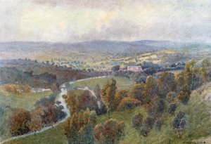 Nabolaget til Buckfast Abbey (farvelitografi)