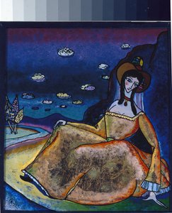 ""Damen i hendes gyldne kjole"" Maleri af Vassily Kandinsky (eller Wassily Kandinski eller Kandinskij af Wassily Kandinsky