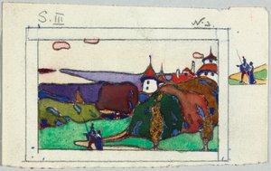 Landskab med et par i middelalderlige dragter, på bagsiden: Fragment af en ridder i rustning af Wassily Kandinsky