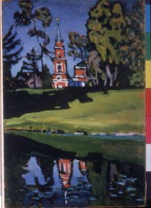 ""Den Røde Kirke"" Maleri af Vassily Kandinsky (eller Wassily Kandinski eller Kandinskij af Wassily Kandinsky