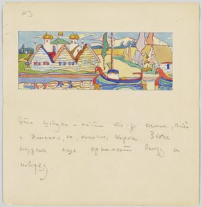 Russisk landsby ved floden med skibe af Wassily Kandinsky