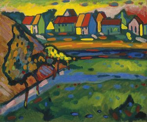 ""Village bavarois avec champs"" (bayersk landsby med en mark) Peinture de Vassily Kandinsky (ou Wassily Kandinski eller Kandinskij) af Wassily Kandinsky
