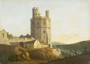 Caernarvon Castle, Ørnetårnet (olie på lærred) af Welsh school