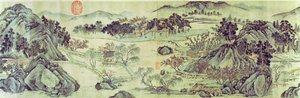 The Peach Blossom Spring fra et digt med titlen "Tao Yuan Bi Jing" skrevet af Wang Wei