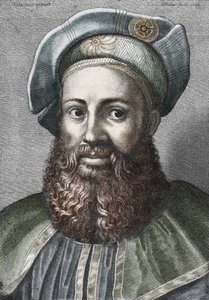 Pietro Aretinon (1492-1556) muotokuva (Aretin), italialainen runoilija (italialaisen runoilijan Pietro Aretinon muotokuva) Kaiverrus Yksityiskokoelma