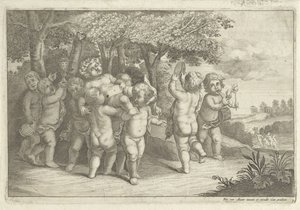 Drenge, der laver musik og danser, bærer en bacchant af Wenceslaus Hollar (rejected attribution)