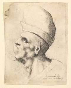 Buste af en deform mand iført løgformet hat i profil til venstre, 1625-77. af Wenceslaus Hollar