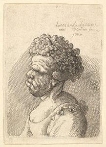 Buste af en deformeret kvinde med krøllet hår i profil til venstre, 1665. af Wenceslaus Hollar