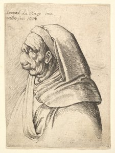 Buste af en mand med en lille opslået næse og meget høj overlæbe, iført hætte, i profil..., 1666. af Wenceslaus Hollar