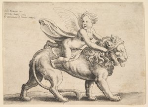 Amor på en løve, 1652. af Wenceslaus Hollar