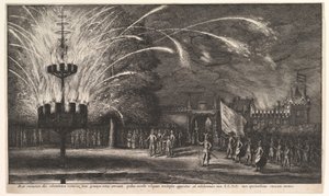 Fyrværkeri ved Hemissem, 1625-77. af Wenceslaus Hollar