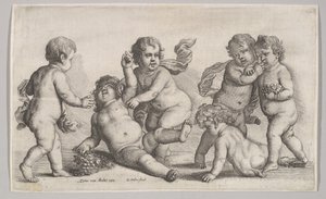 Fem drenge og en satyr, 1625-77. af Wenceslaus Hollar