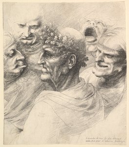 Fem groteske hoveder, inklusive en ældre mand med en egebladkrans, 1646. af Wenceslaus Hollar