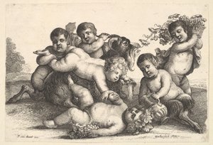 Fire drenge, to satyrer og en ged, 1654. af Wenceslaus Hollar