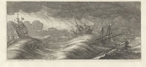 Galley og andre skibe i en havstorm Havstorme (serietitel) af Wenceslaus Hollar