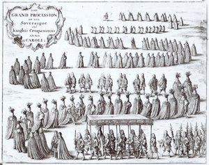 Stor procession af suverænen og ridderne af strømpebåndet i Windsor, 1672 af Wenceslaus Hollar