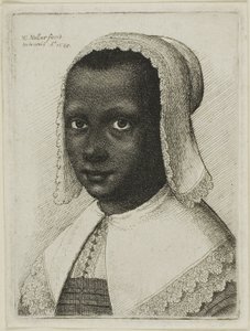 Hovedet af en sort kvinde med en blondetørklædehat af Wenceslaus Hollar