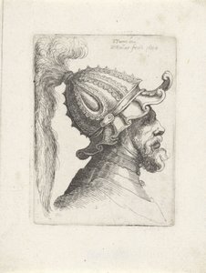 Hovedet af en mand med hjelm Hoveder med hjelme til Parmigianino (serietitel) af Wenceslaus Hollar