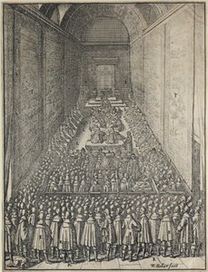 Interiør af House of Lords i session, Palace of Westminster, London, c1650 af Wenceslaus Hollar