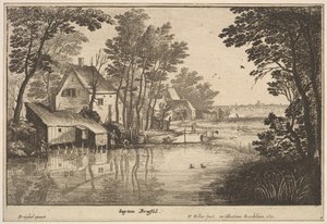 Landskab med en lystfisker, 1650. af Wenceslaus Hollar